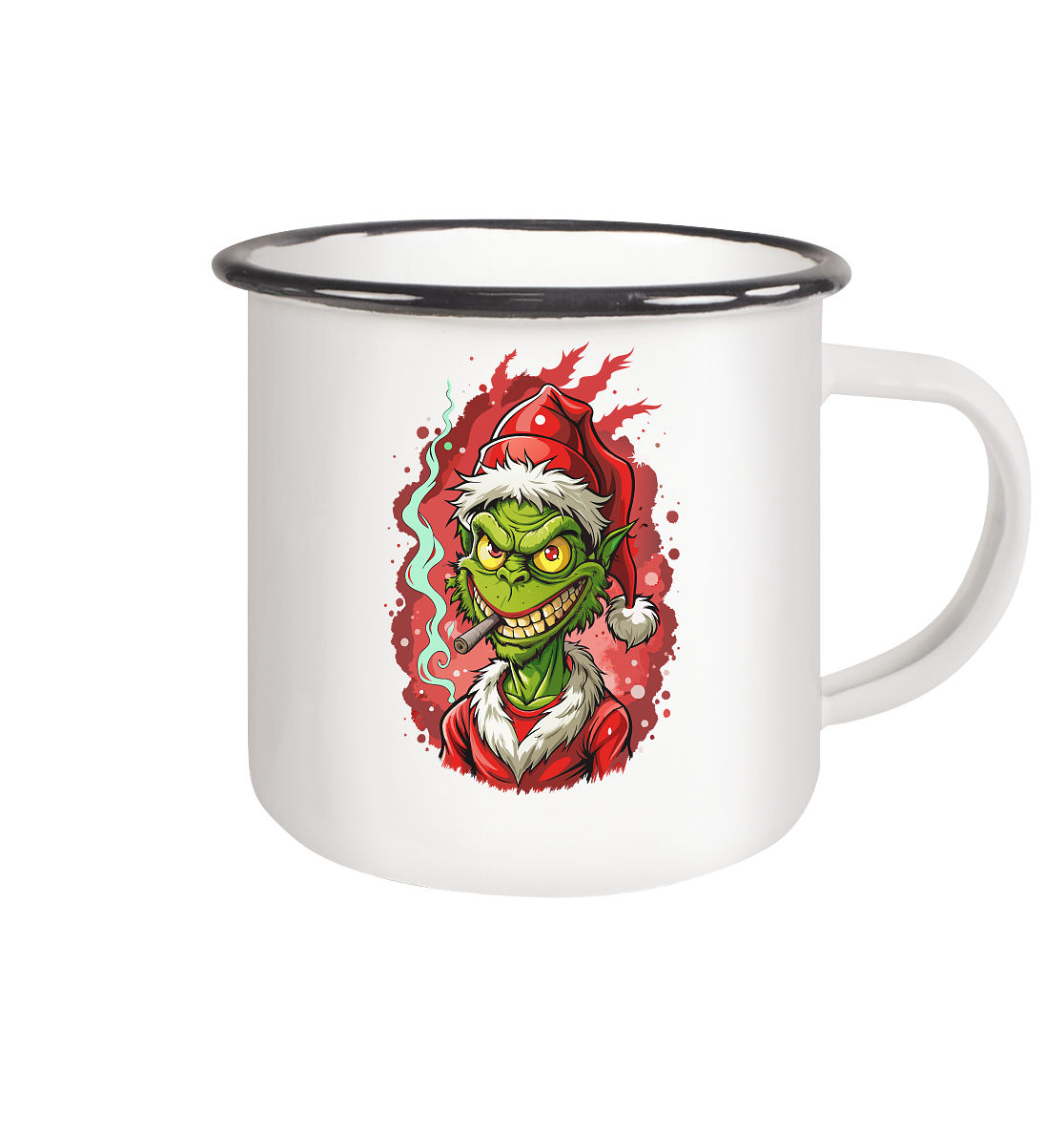 Angry Grinch - Emaille Tasse (Schwarz)