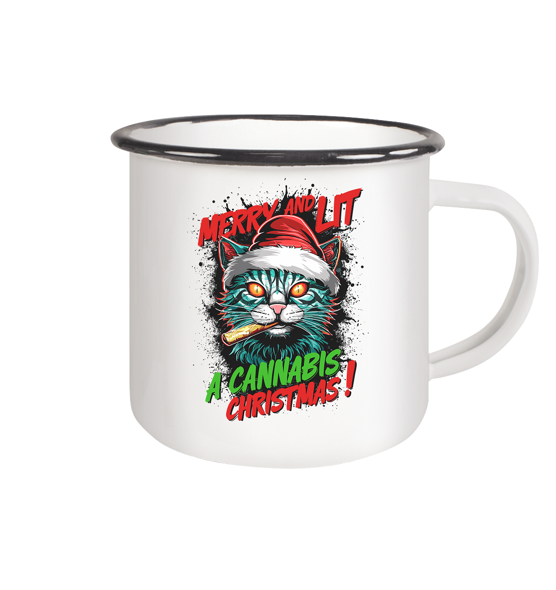 Cannabis Christmas - Emaille Tasse (Schwarz)
