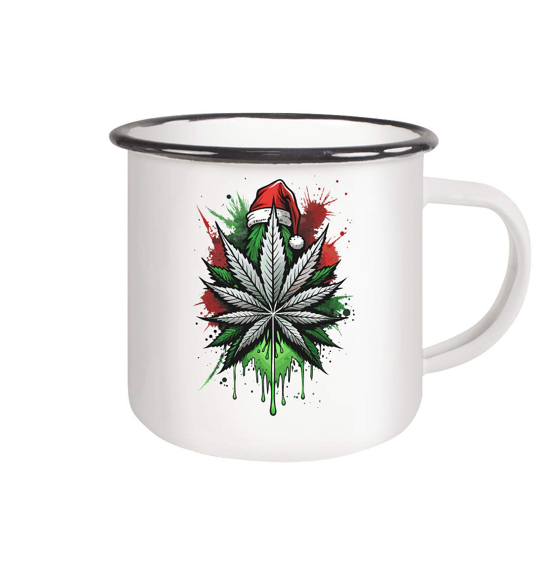 Cap Cannabis - Emaille Tasse (Schwarz)