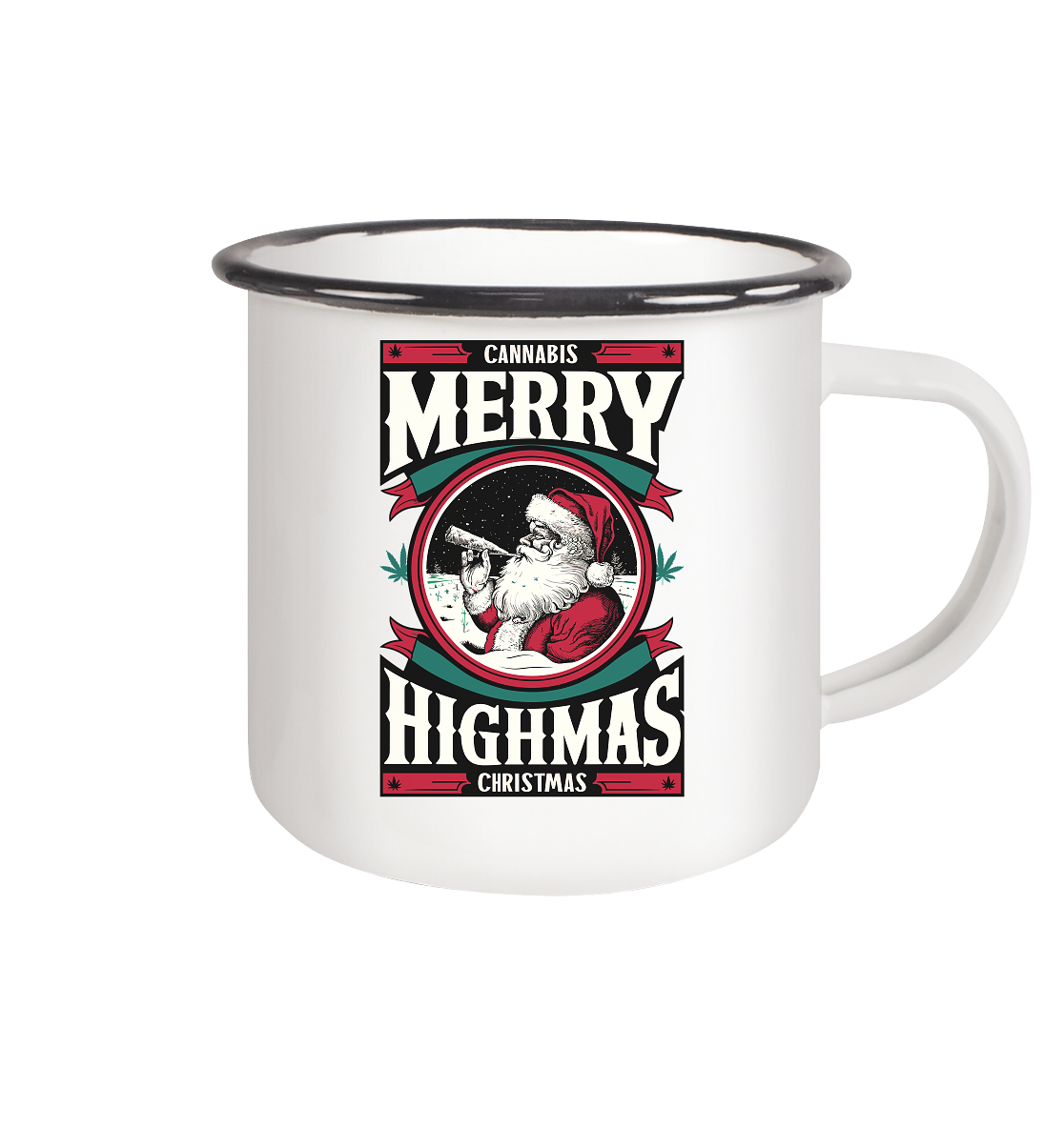 Cannabis Highmas - Emaille Tasse (Schwarz)