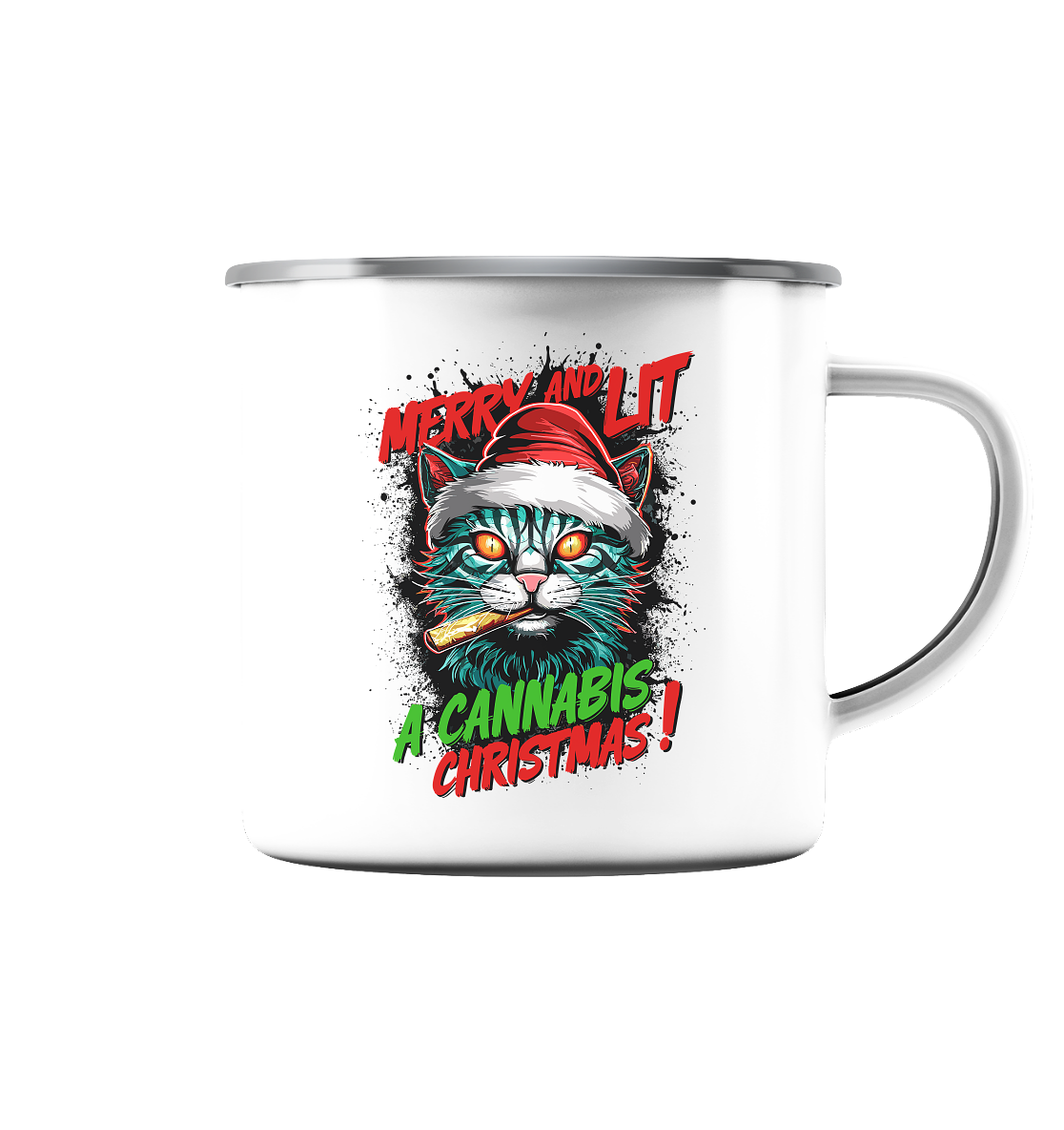 Cannabis Christmas - Emaille Tasse (Silber)