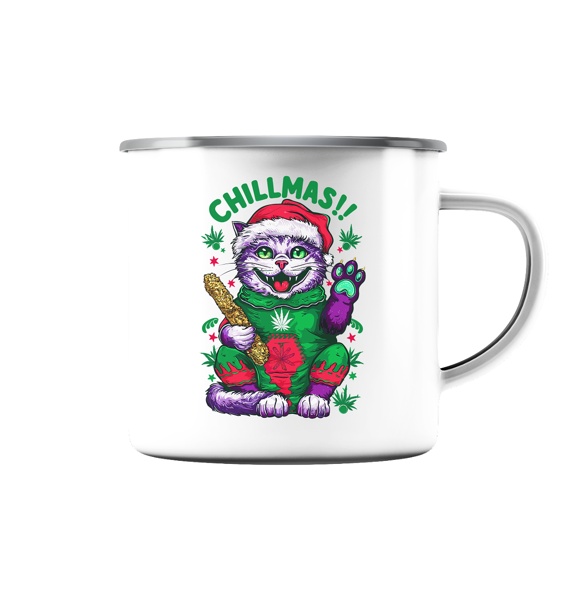 Chillmas Cat - Emaille Tasse (Silber)