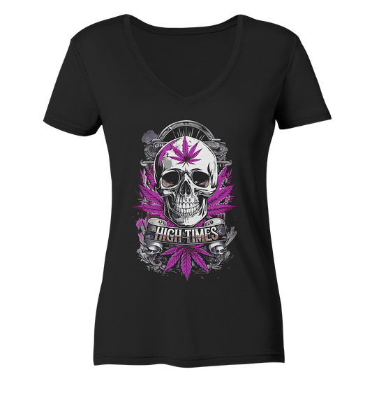 High Times Skull Purple - Ladies V-Neck Shirt