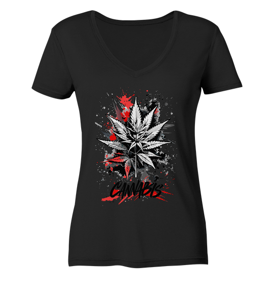 Red Cannabis - Ladies V-Neck Shirt