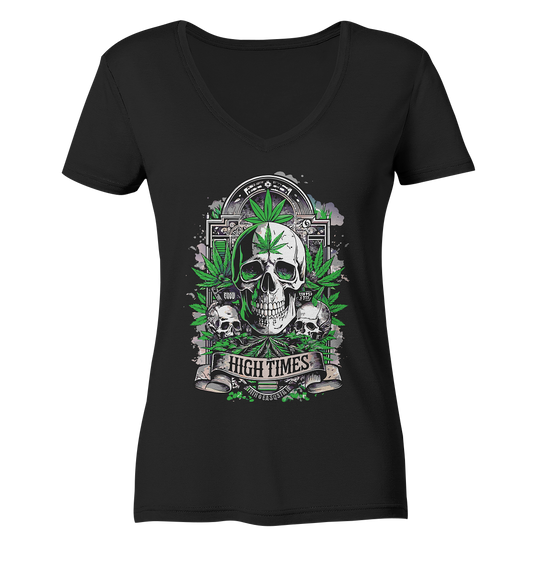 High Times Skull Green - Ladies V-Neck Shirt