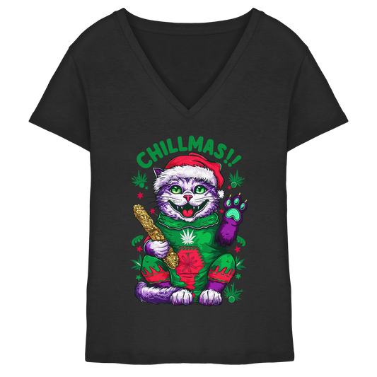 Chillmas Cat - Ladies V-Neck Shirt