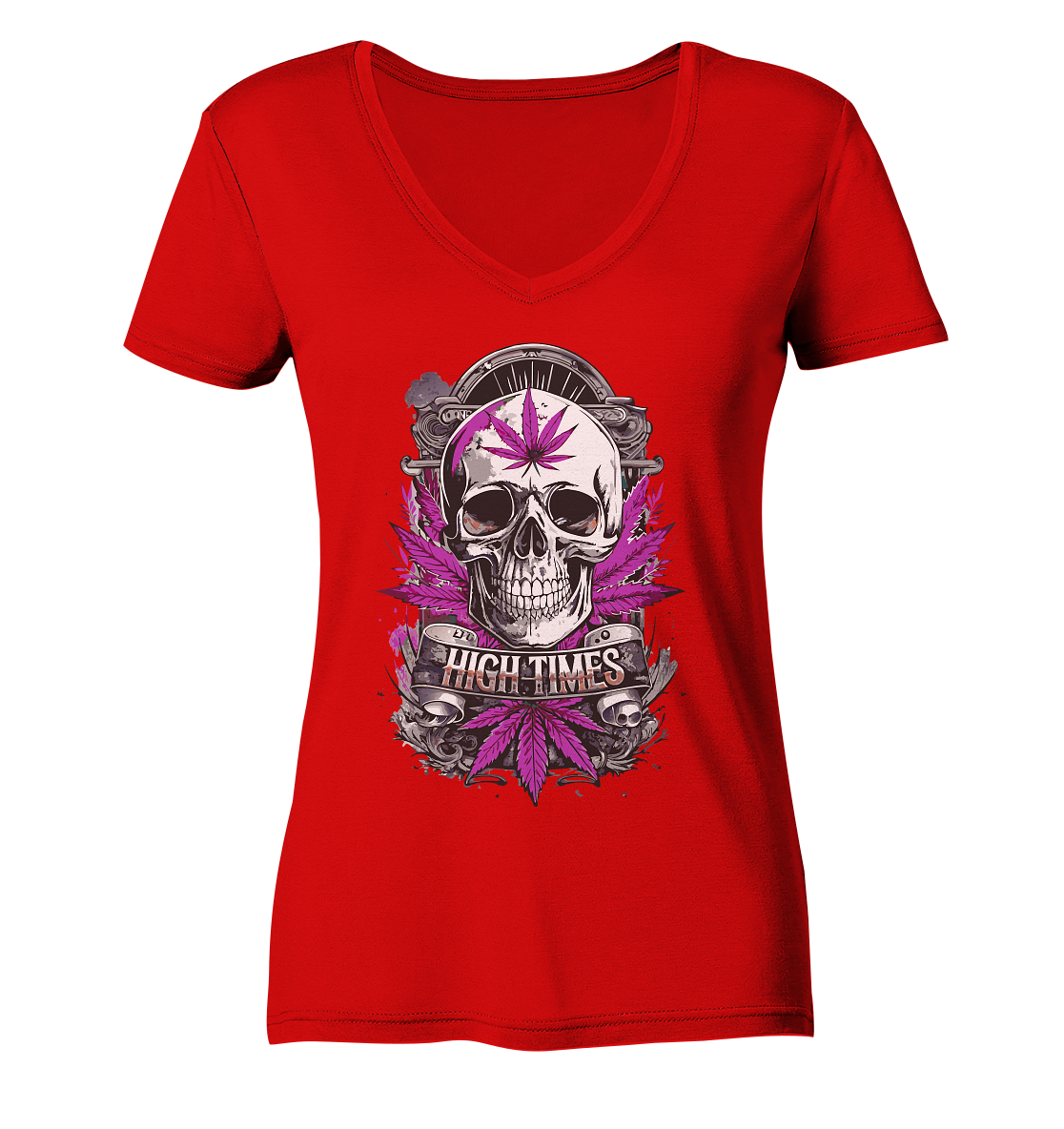 High Times Skull Purple - Ladies V-Neck Shirt