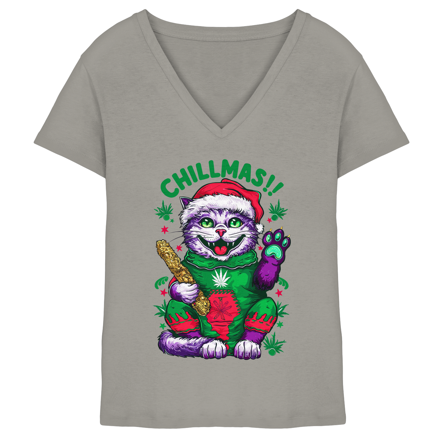 Chillmas Cat - Ladies V-Neck Shirt