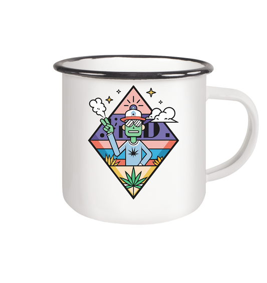 Peace Guy - Emaille Tasse (Schwarz)