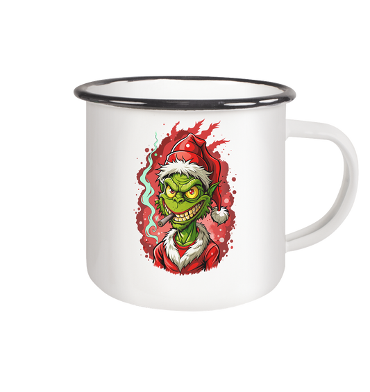Angry Grinch - Emaille Tasse (Schwarz)