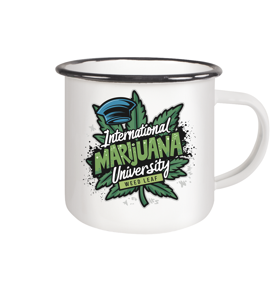 Marijuana University - Emaille Tasse (Schwarz)