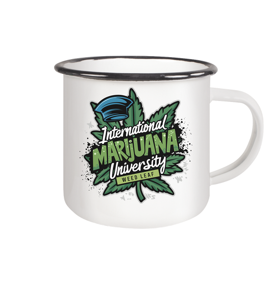 Marijuana University - Emaille Tasse (Schwarz)