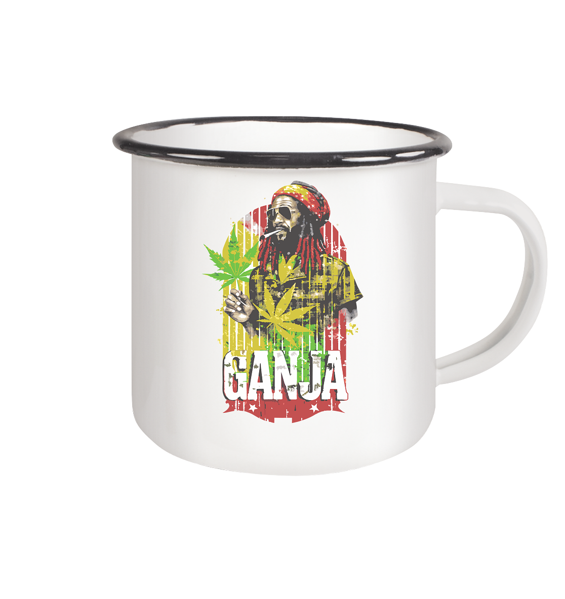 Ganja - Emaille Tasse (Schwarz)