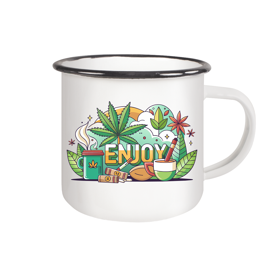 Enjoy - Emaille Tasse (Schwarz)