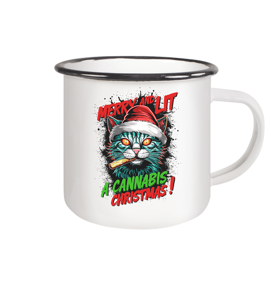 Cannabis Christmas - Emaille Tasse (Schwarz)