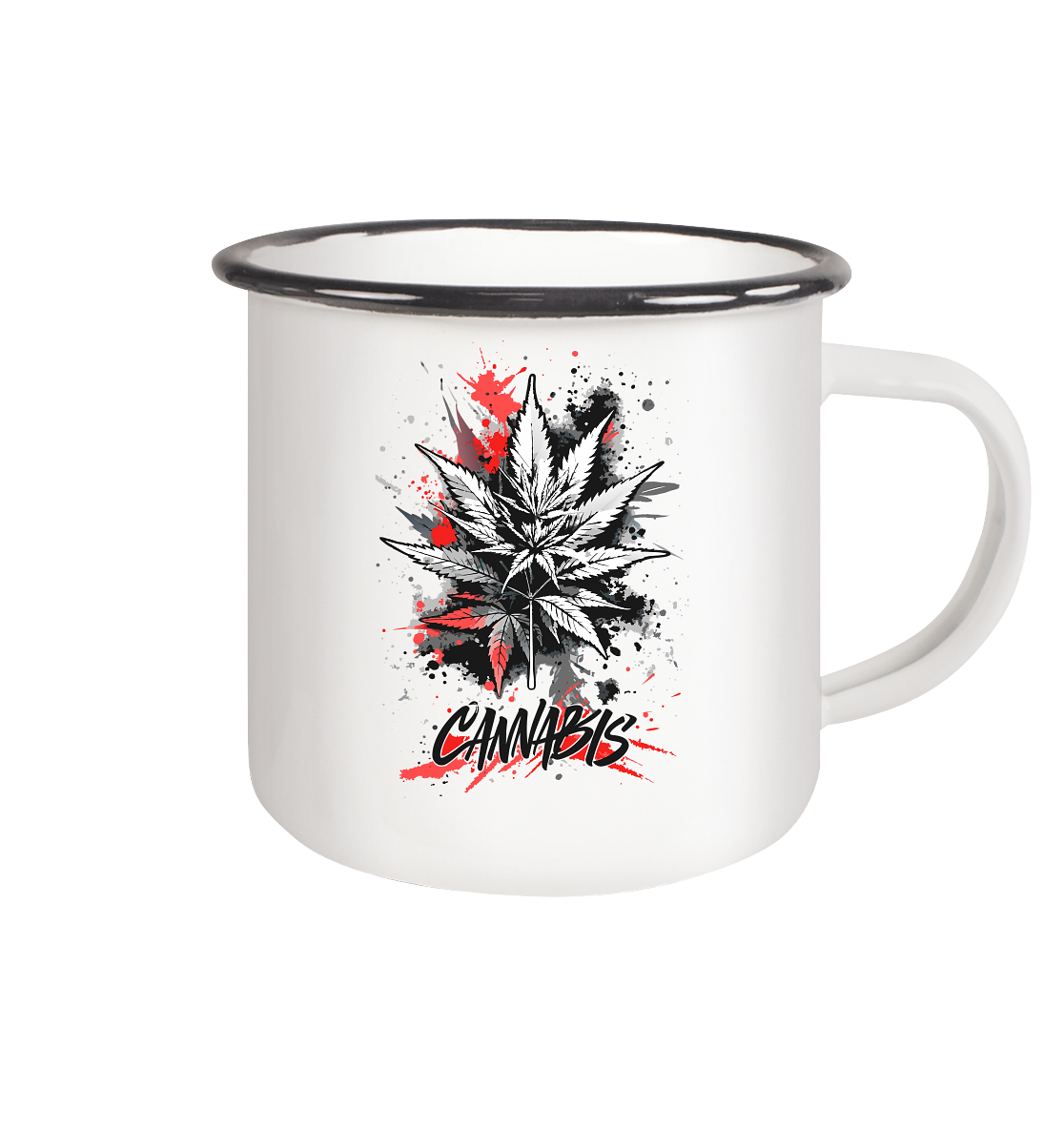 Red Cannabis - Emaille Tasse (Schwarz)