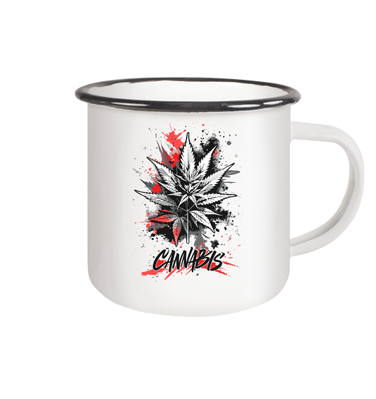 Red Cannabis - Emaille Tasse (Schwarz)