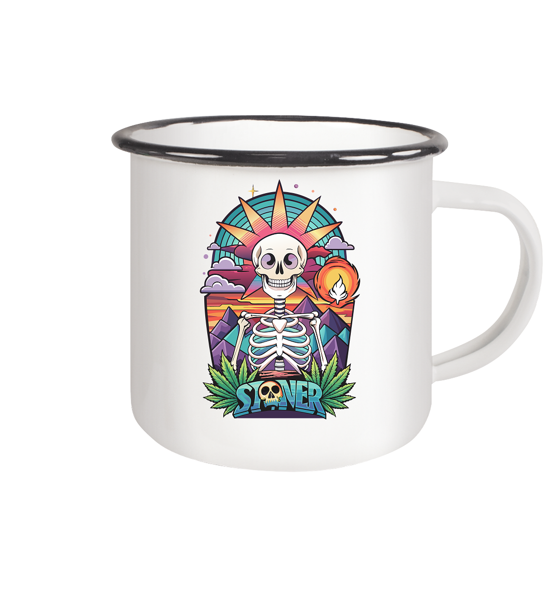 Color Stoner Skeleton - Emaille Tasse (Schwarz)