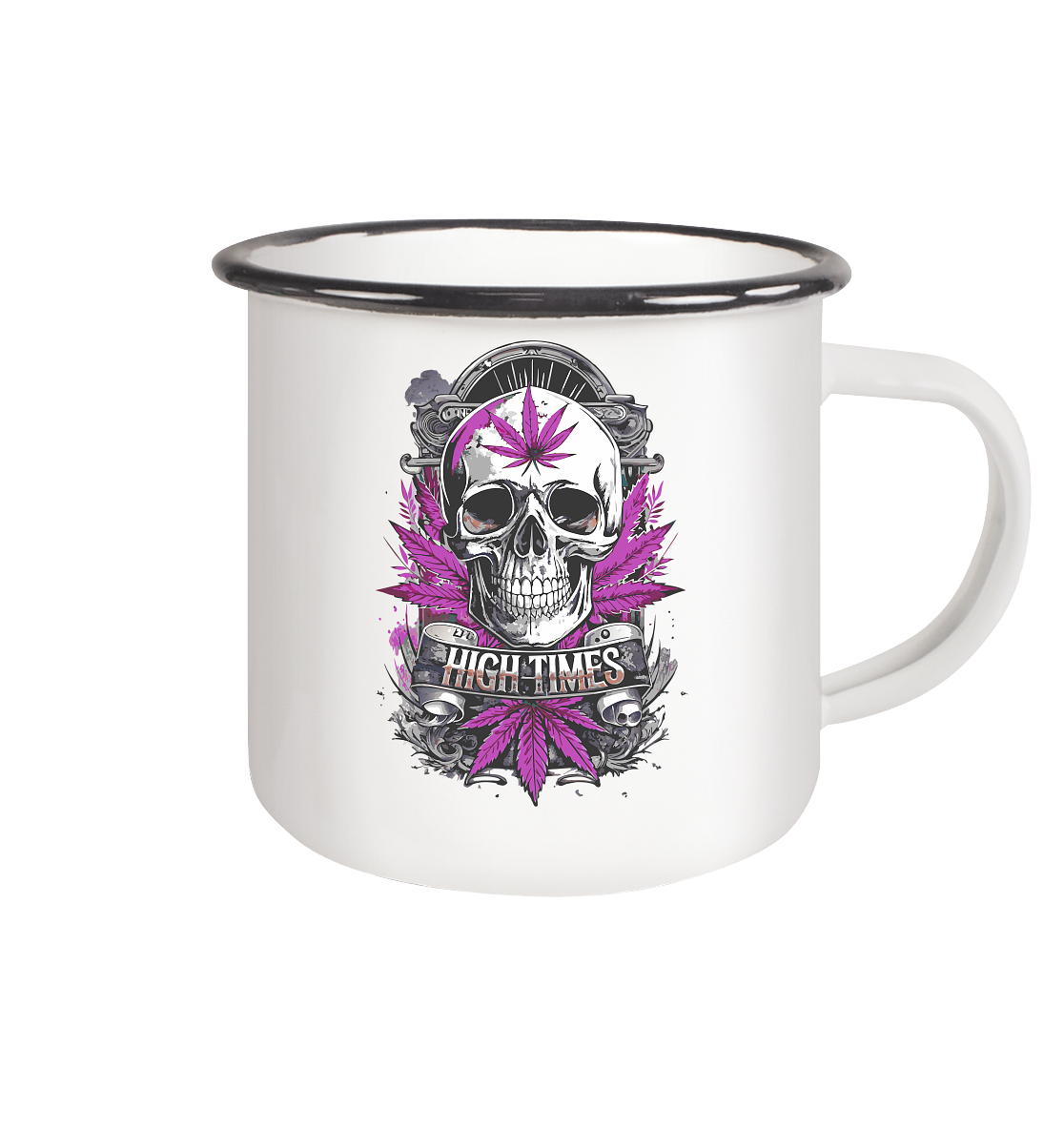 High Times Skull Purple - Emaille Tasse (Schwarz)