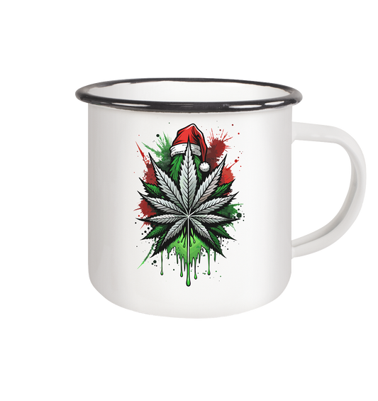 Cap Cannabis - Emaille Tasse (Schwarz)