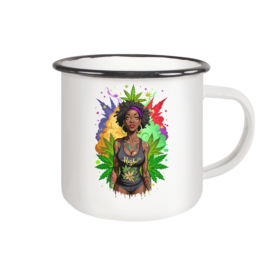 High Girl - Emaille Tasse (Schwarz)