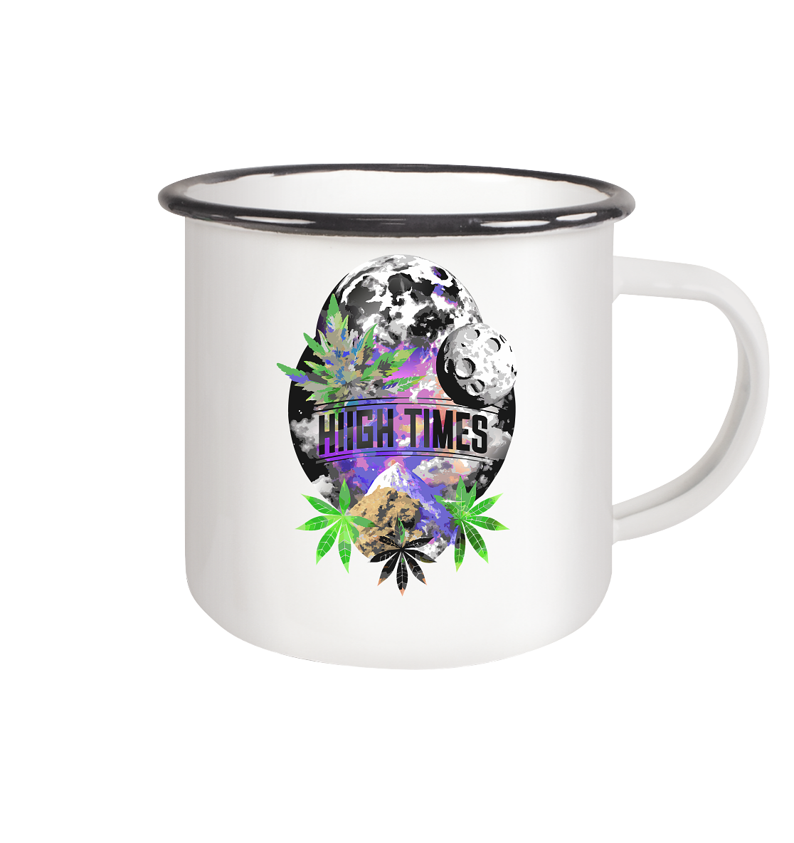 High Times Moon - Emaille Tasse (Schwarz)