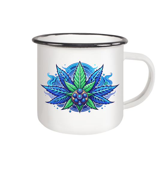 Blue Leaf - Emaille Tasse (Schwarz)