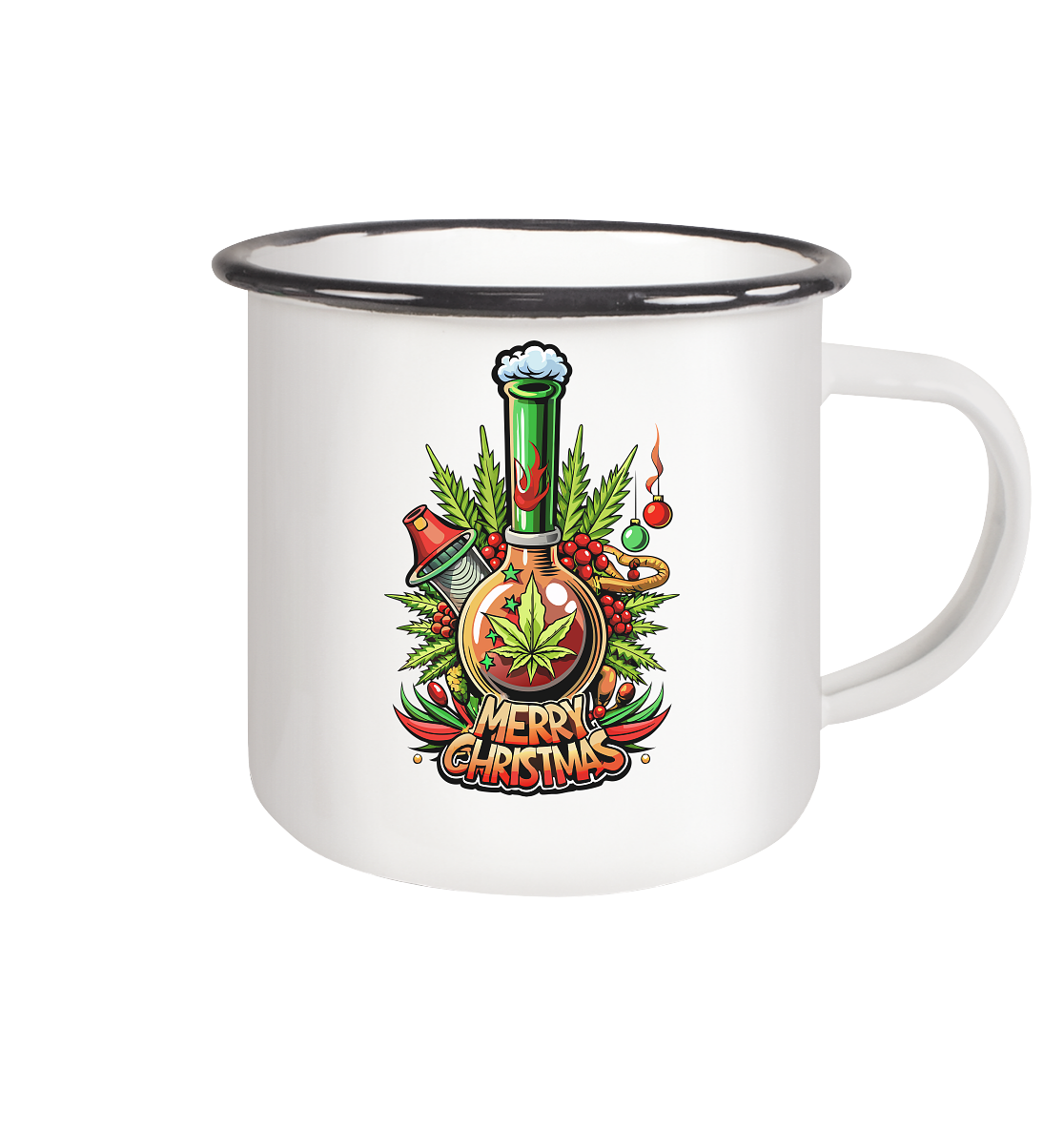Bong Christmas - Emaille Tasse (Schwarz)