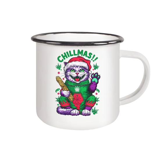 Chillmas Cat - Emaille Tasse (Schwarz)