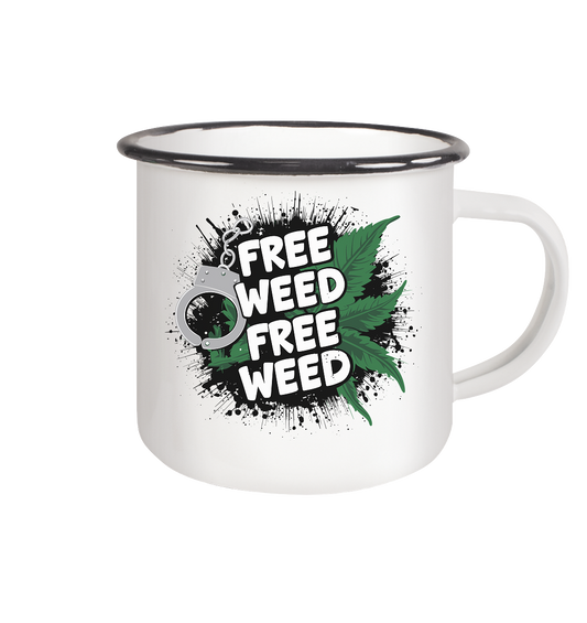 Free Weed - Emaille Tasse (Schwarz)