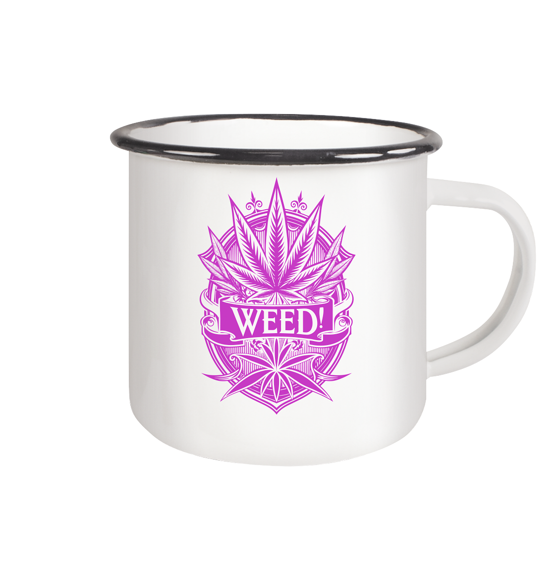 Pink Weed - Emaille Tasse (Schwarz)