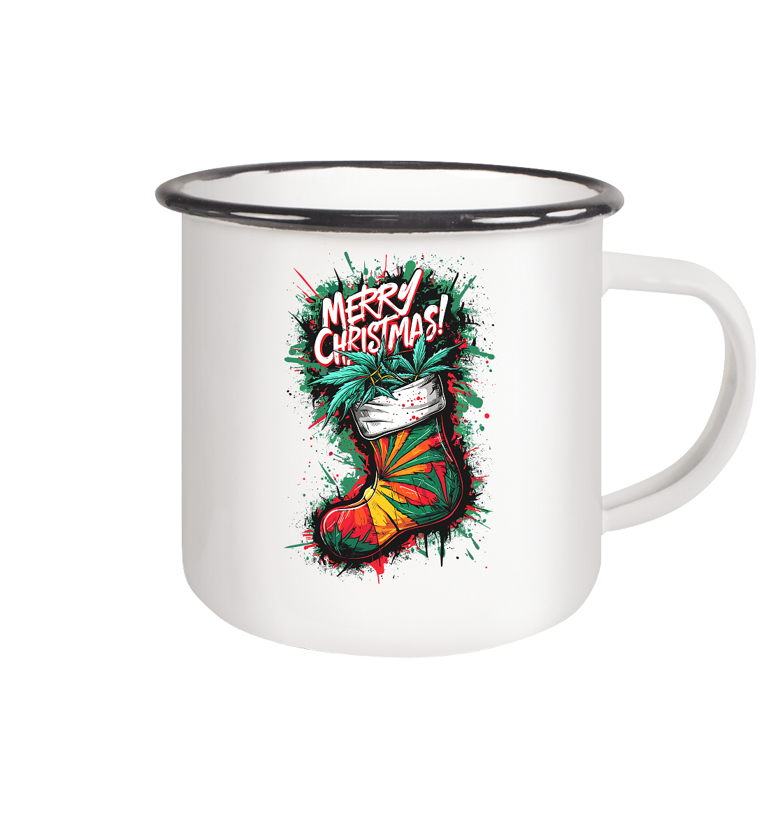 Christmas Boots - Emaille Tasse (Schwarz)