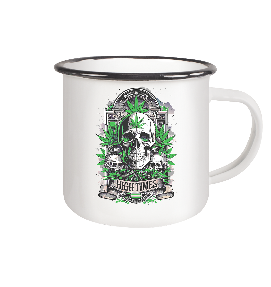 High Times Skull Green - Emaille Tasse (Schwarz)