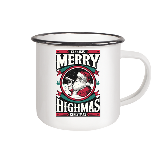 Cannabis Highmas - Emaille Tasse (Schwarz)