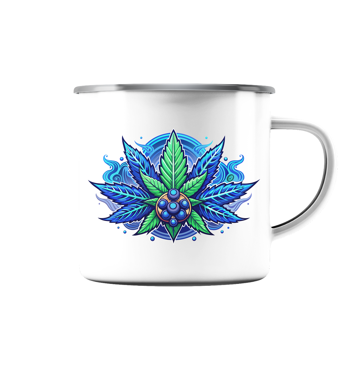 Blue Leaf - Emaille Tasse (Silber)