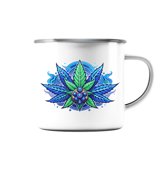 Blue Leaf - Emaille Tasse (Silber)