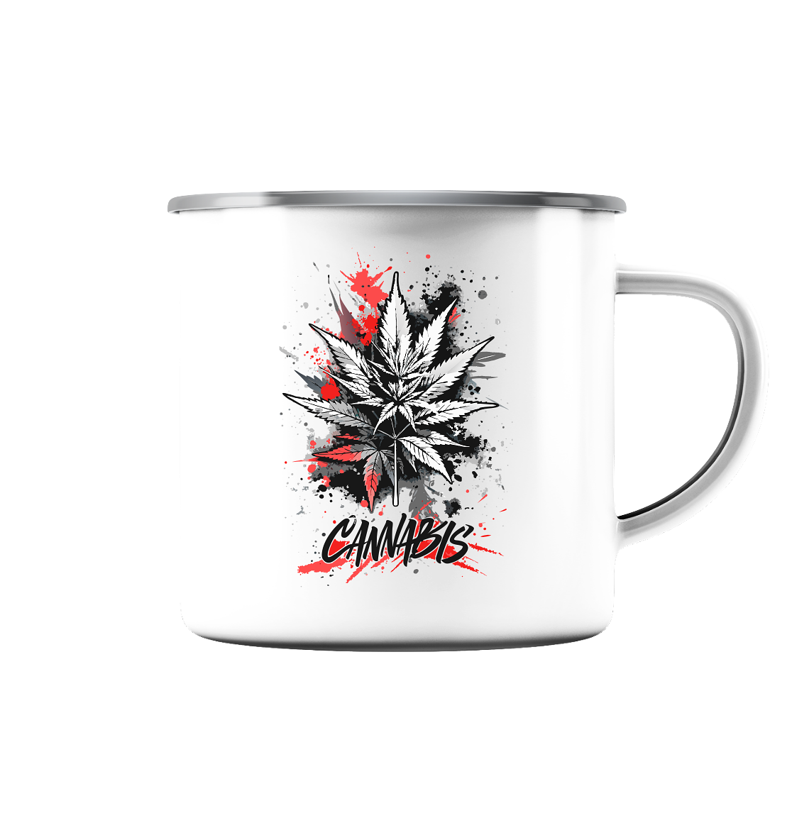 Red Cannabis - Emaille Tasse (Silber)