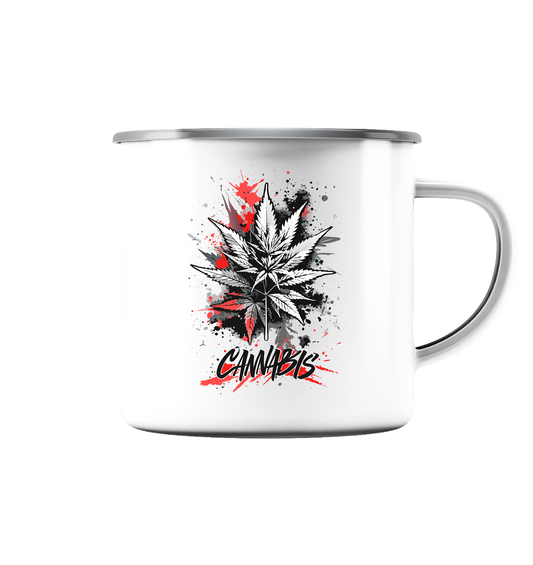 Red Cannabis - Emaille Tasse (Silber)