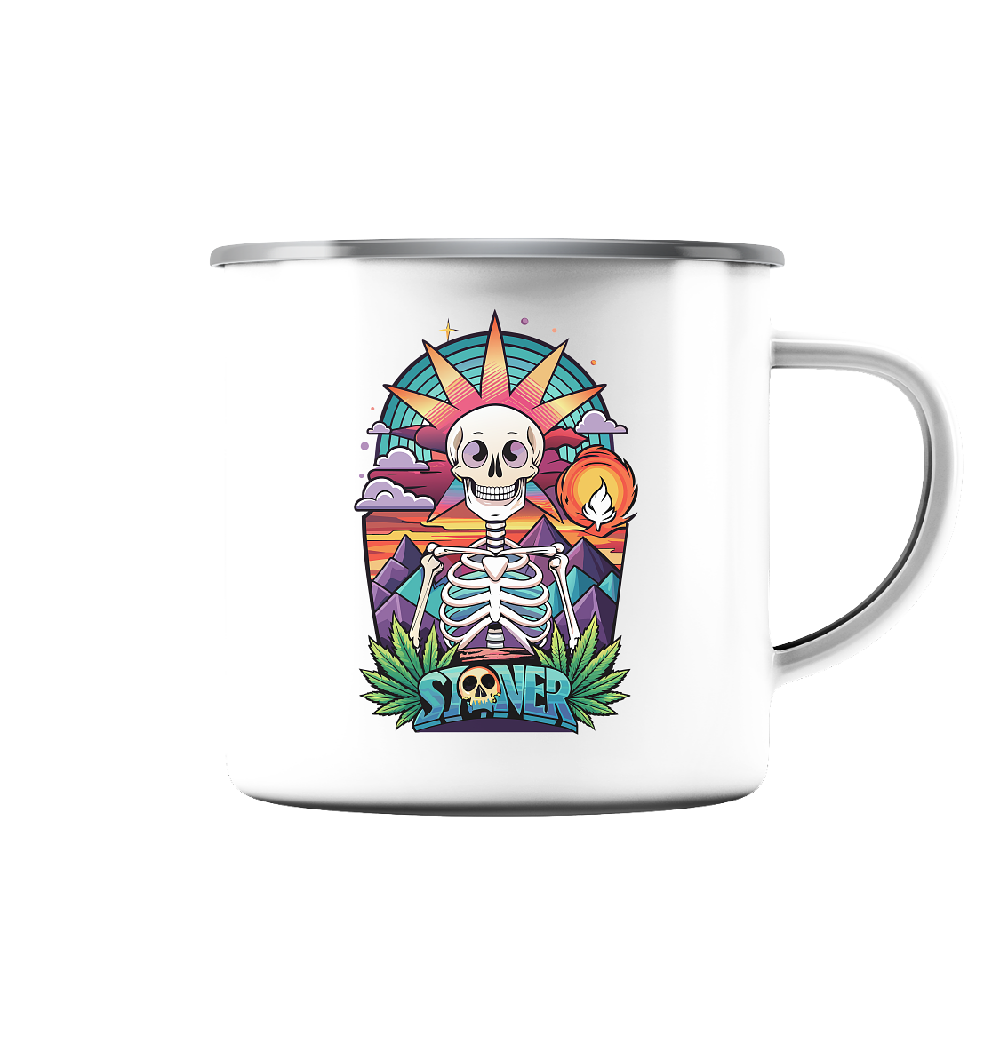 Color Stoner Skeleton - Emaille Tasse (Silber)