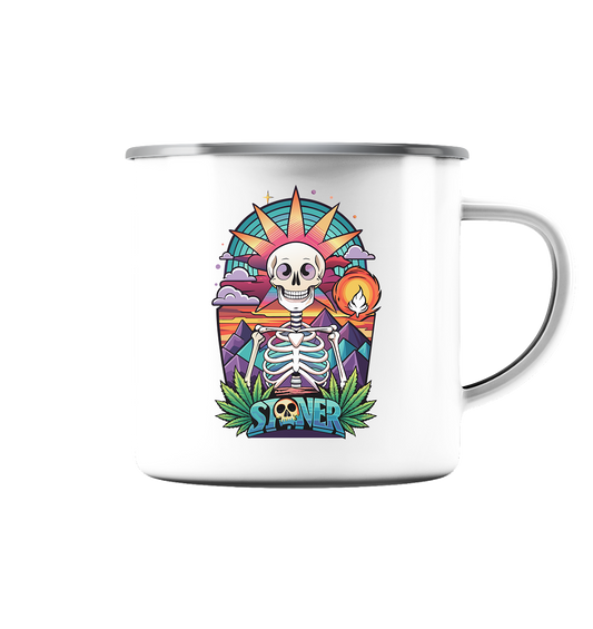 Color Stoner Skeleton - Emaille Tasse (Silber)