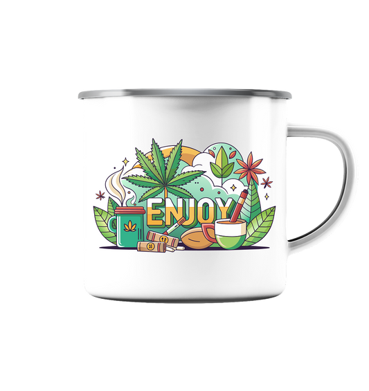 Enjoy - Emaille Tasse (Silber)