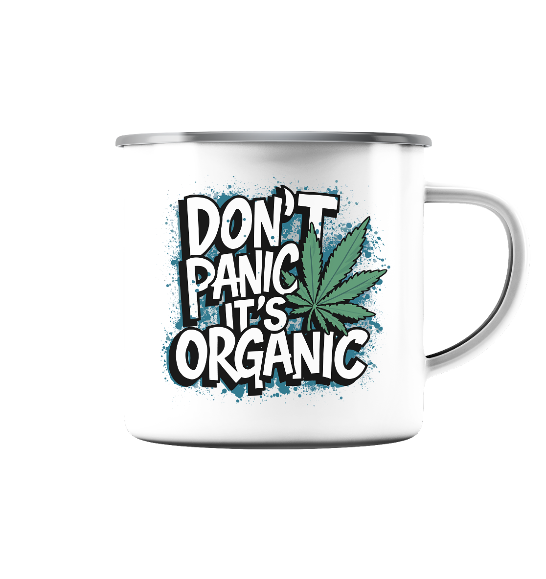 Don't Panic - Emaille Tasse (Silber)