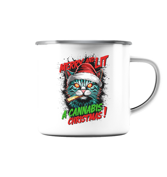 Cannabis Christmas - Emaille Tasse (Silber)