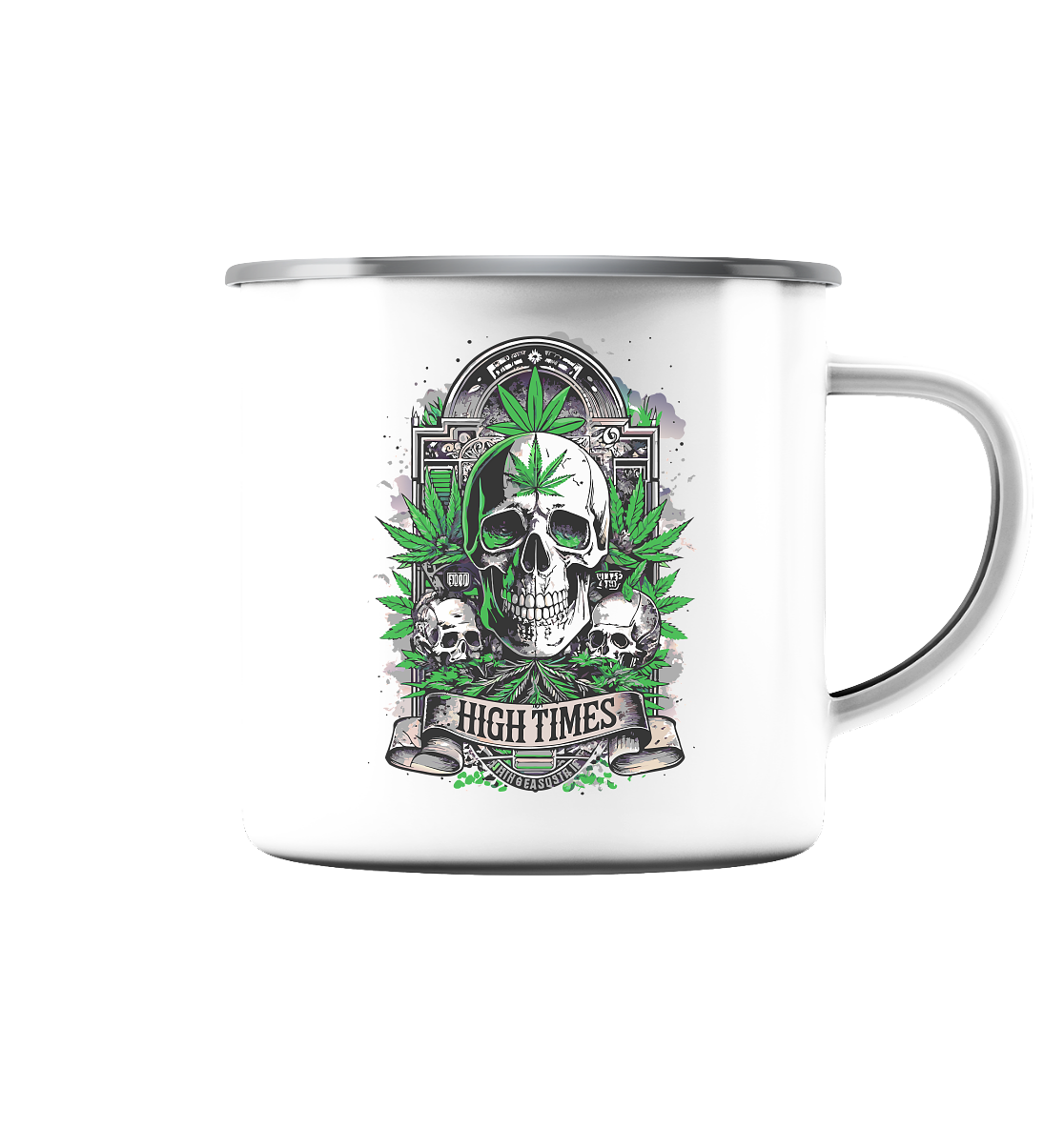 High Times Skull Green - Emaille Tasse (Silber)