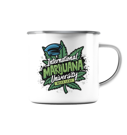 Marijuana University - Emaille Tasse (Silber)