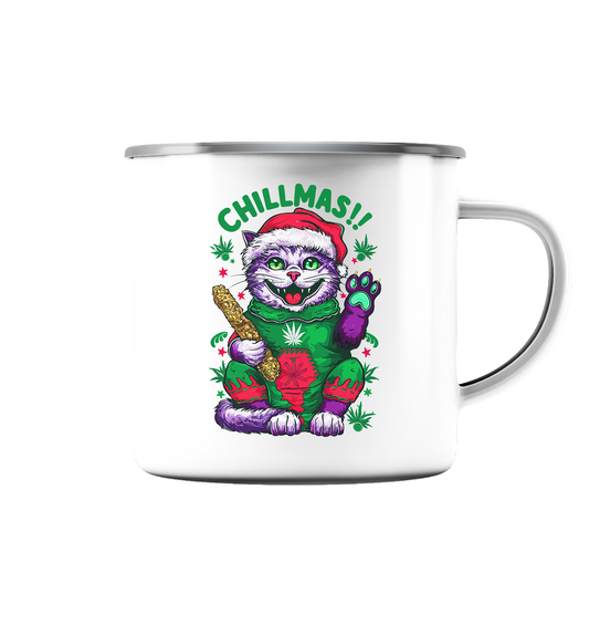 Chillmas Cat - Emaille Tasse (Silber)