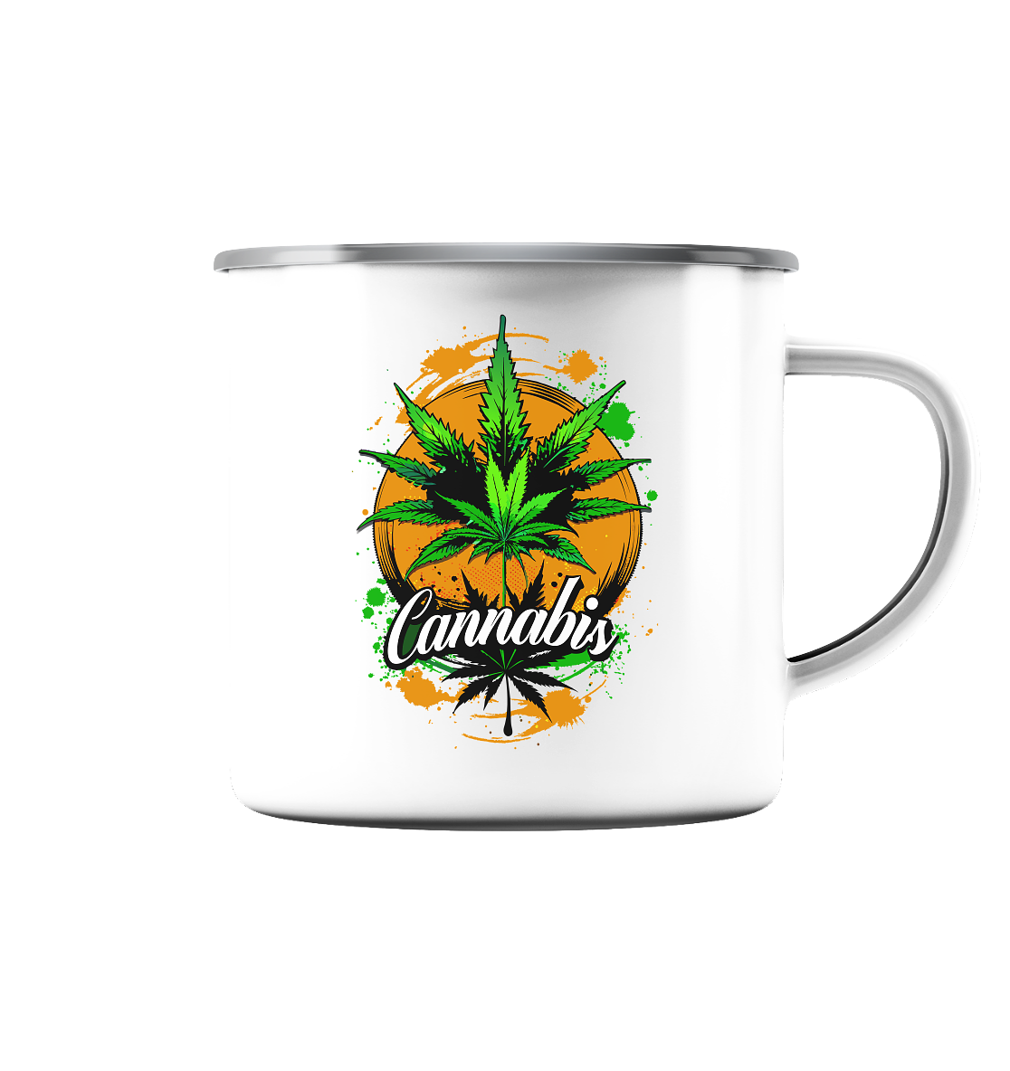 Orange Cannabis - Emaille Tasse (Silber)