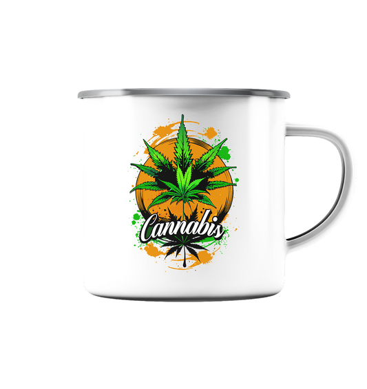 Orange Cannabis - Emaille Tasse (Silber)