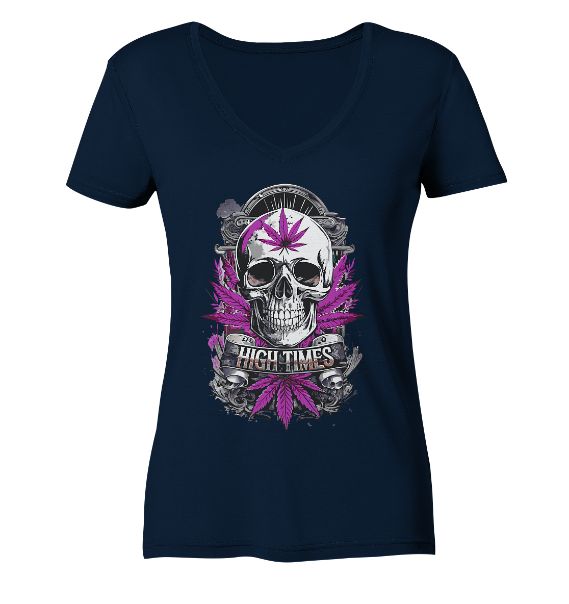 High Times Skull Purple - Ladies V-Neck Shirt