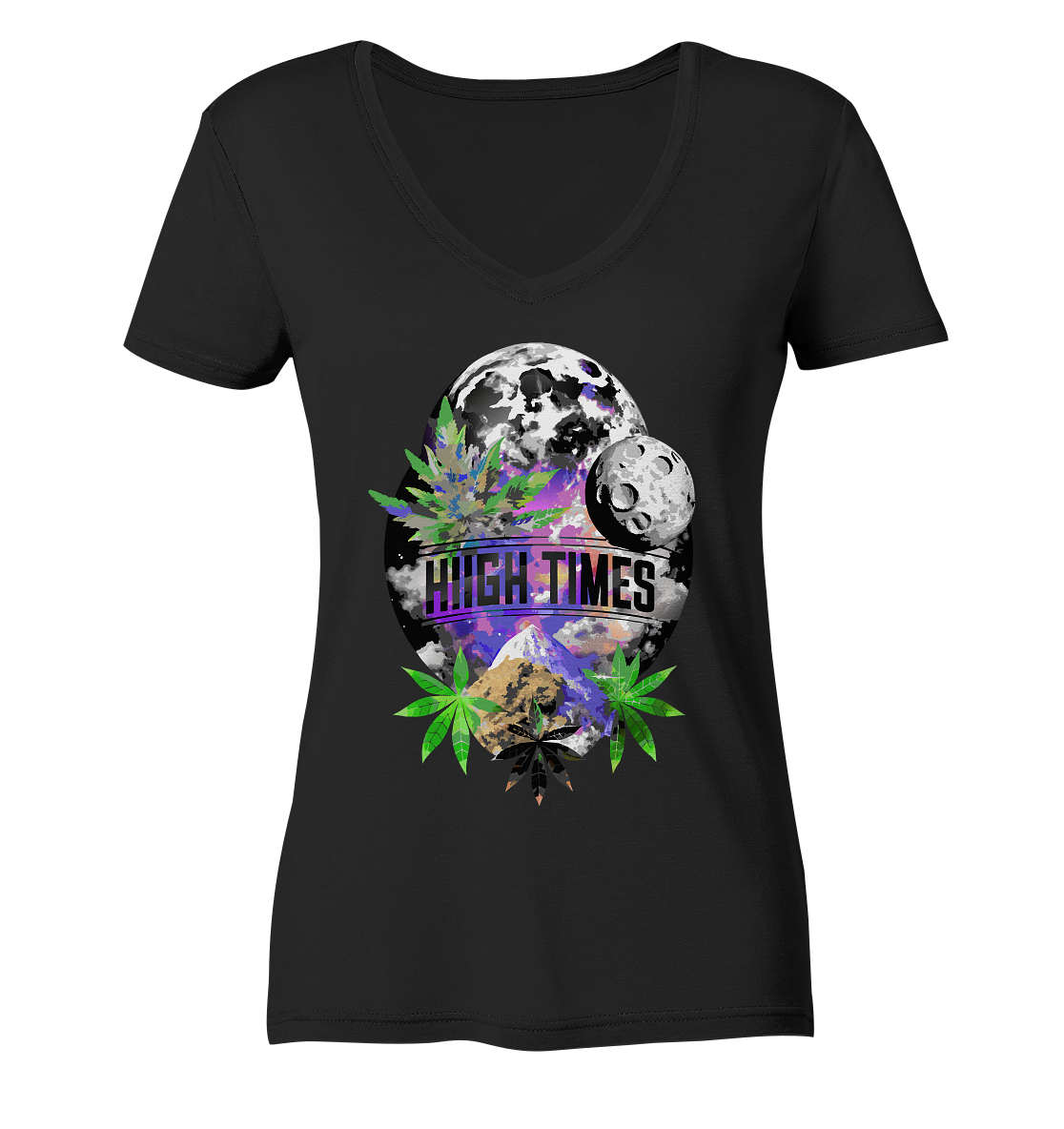 High Times Moon - Ladies V-Neck Shirt